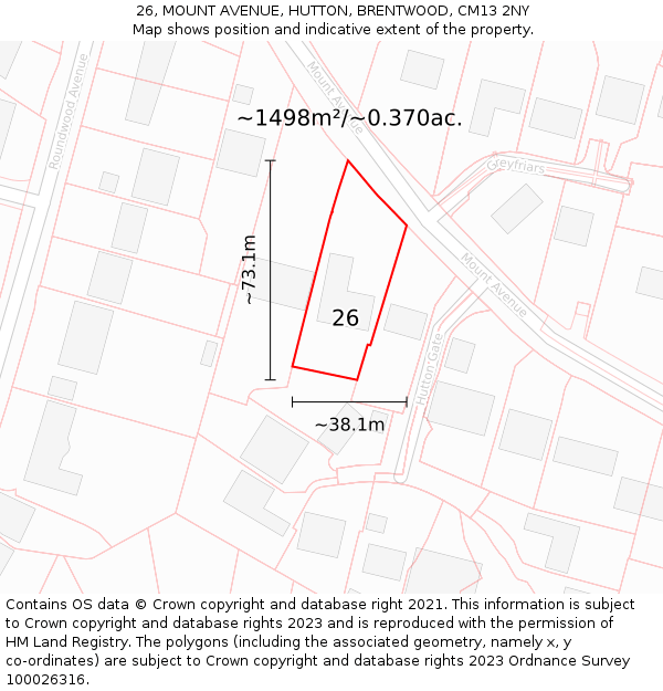 26, MOUNT AVENUE, HUTTON, BRENTWOOD, CM13 2NY: Plot and title map