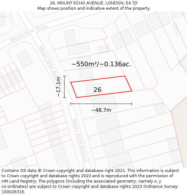 26, MOUNT ECHO AVENUE, LONDON, E4 7JY: Plot and title map