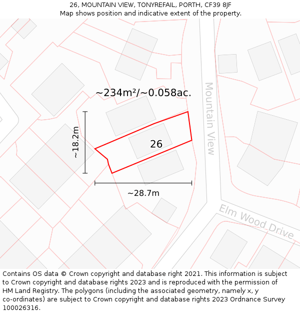 26, MOUNTAIN VIEW, TONYREFAIL, PORTH, CF39 8JF: Plot and title map