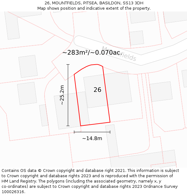 26, MOUNTFIELDS, PITSEA, BASILDON, SS13 3DH: Plot and title map