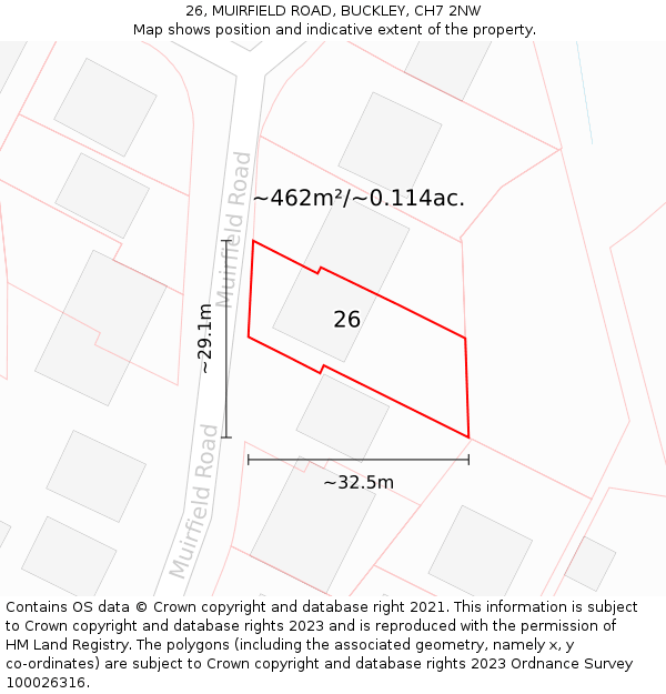 26, MUIRFIELD ROAD, BUCKLEY, CH7 2NW: Plot and title map