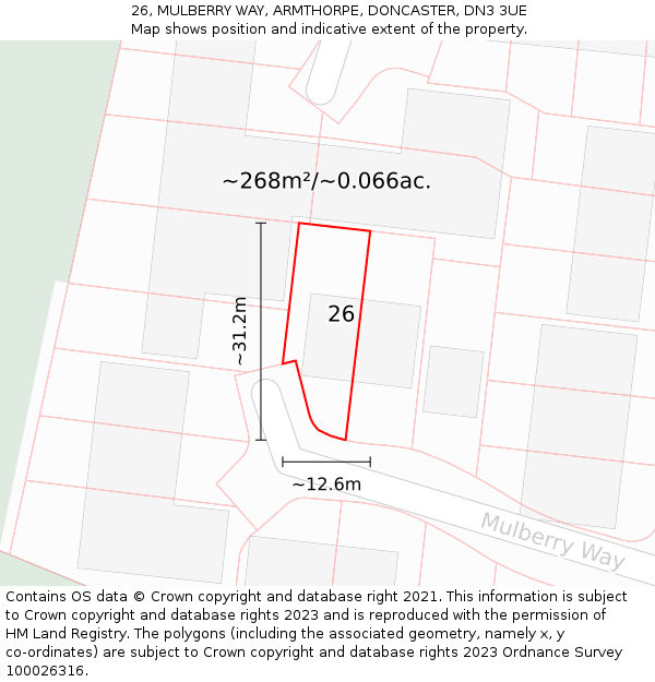 26, MULBERRY WAY, ARMTHORPE, DONCASTER, DN3 3UE: Plot and title map