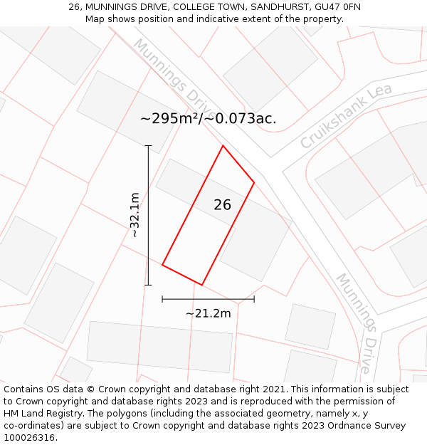 26, MUNNINGS DRIVE, COLLEGE TOWN, SANDHURST, GU47 0FN: Plot and title map