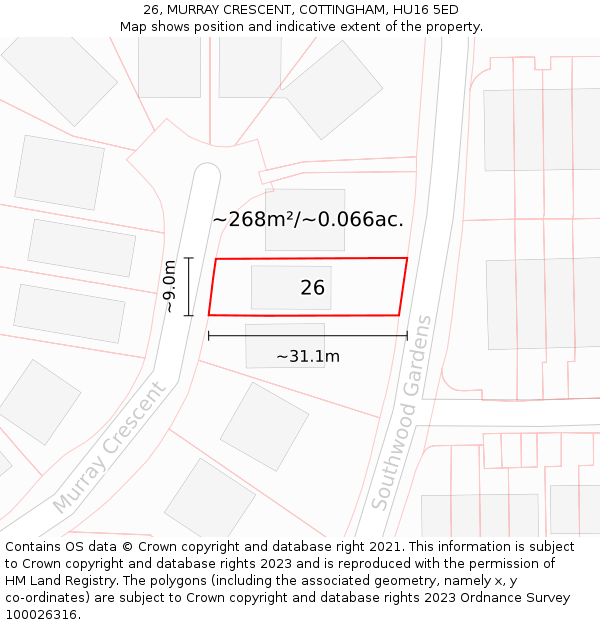 26, MURRAY CRESCENT, COTTINGHAM, HU16 5ED: Plot and title map