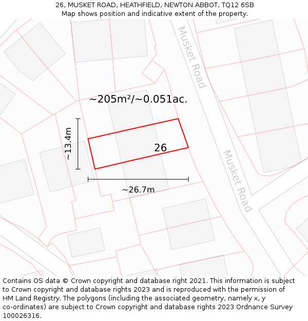 26, MUSKET ROAD, HEATHFIELD, NEWTON ABBOT, TQ12 6SB: Plot and title map