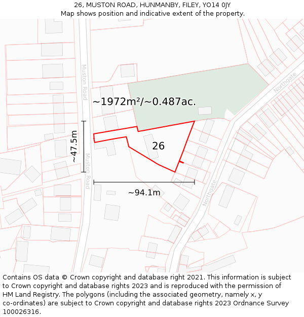 26, MUSTON ROAD, HUNMANBY, FILEY, YO14 0JY: Plot and title map