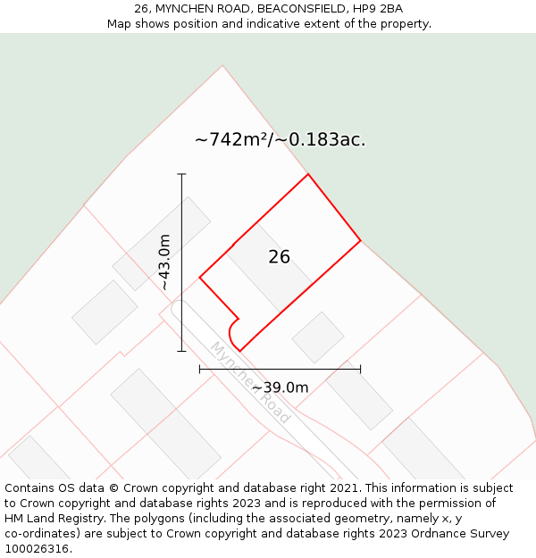 26, MYNCHEN ROAD, BEACONSFIELD, HP9 2BA: Plot and title map