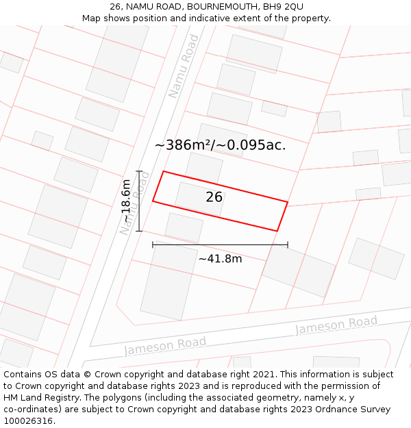 26, NAMU ROAD, BOURNEMOUTH, BH9 2QU: Plot and title map