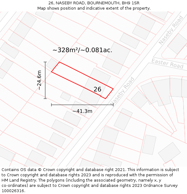 26, NASEBY ROAD, BOURNEMOUTH, BH9 1SR: Plot and title map