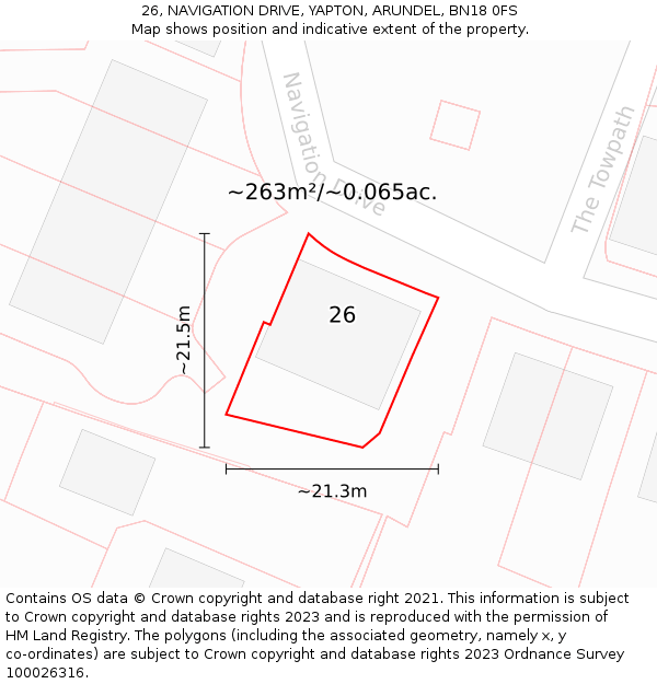 26, NAVIGATION DRIVE, YAPTON, ARUNDEL, BN18 0FS: Plot and title map