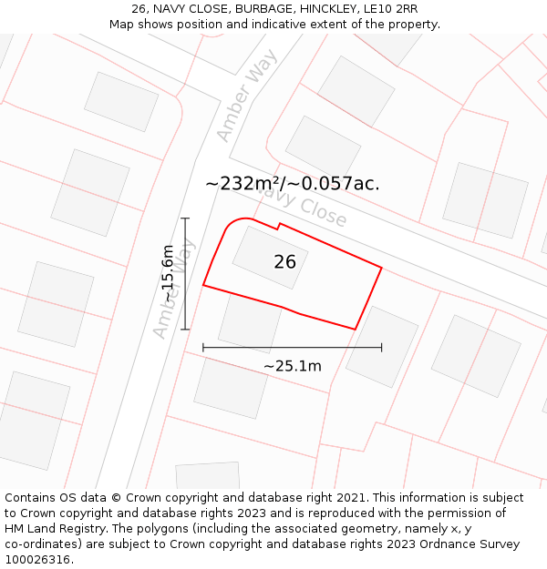 26, NAVY CLOSE, BURBAGE, HINCKLEY, LE10 2RR: Plot and title map