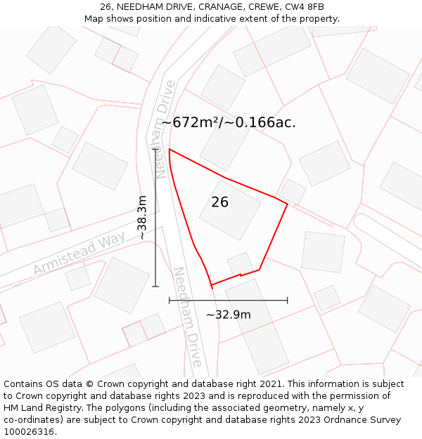 26, NEEDHAM DRIVE, CRANAGE, CREWE, CW4 8FB: Plot and title map