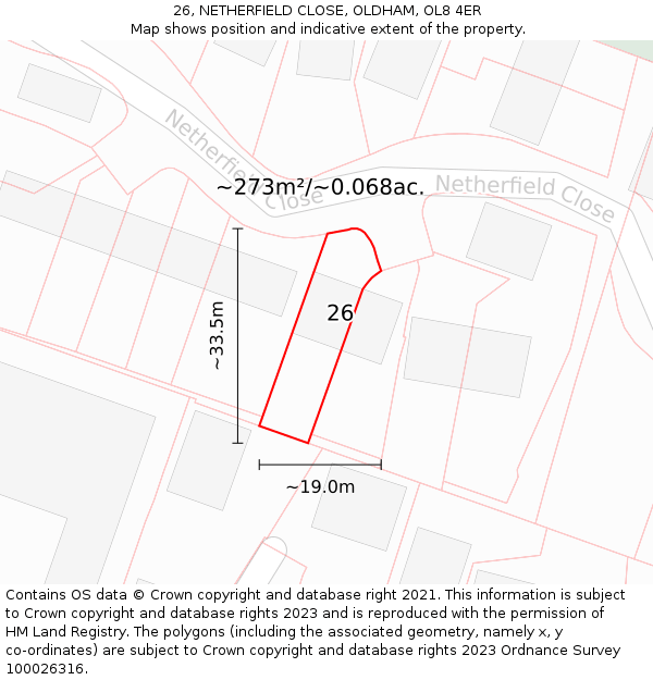 26, NETHERFIELD CLOSE, OLDHAM, OL8 4ER: Plot and title map