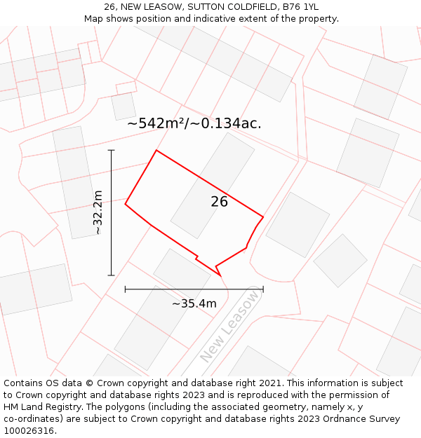 26, NEW LEASOW, SUTTON COLDFIELD, B76 1YL: Plot and title map
