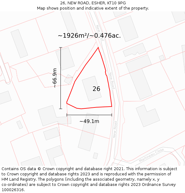 26, NEW ROAD, ESHER, KT10 9PG: Plot and title map