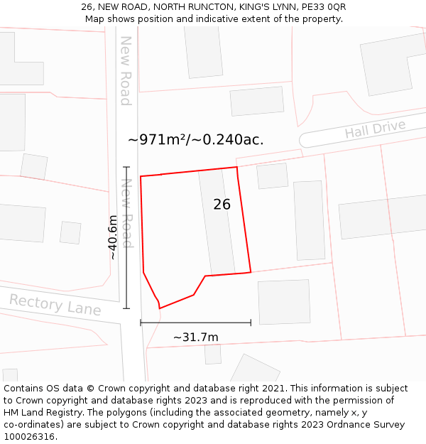 26, NEW ROAD, NORTH RUNCTON, KING'S LYNN, PE33 0QR: Plot and title map