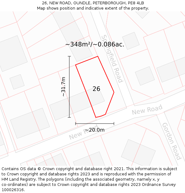 26, NEW ROAD, OUNDLE, PETERBOROUGH, PE8 4LB: Plot and title map