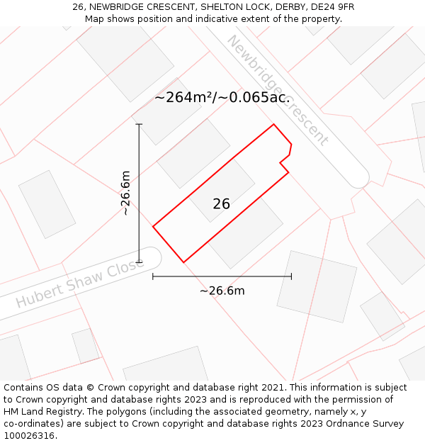 26, NEWBRIDGE CRESCENT, SHELTON LOCK, DERBY, DE24 9FR: Plot and title map