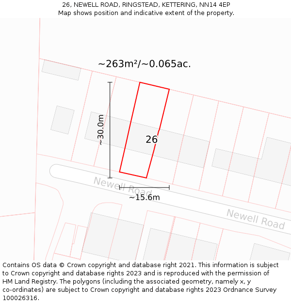 26, NEWELL ROAD, RINGSTEAD, KETTERING, NN14 4EP: Plot and title map
