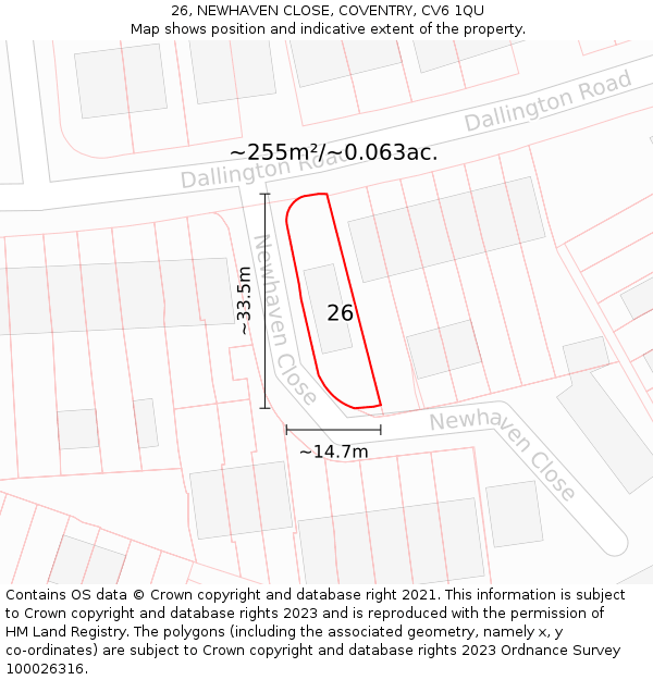 26, NEWHAVEN CLOSE, COVENTRY, CV6 1QU: Plot and title map