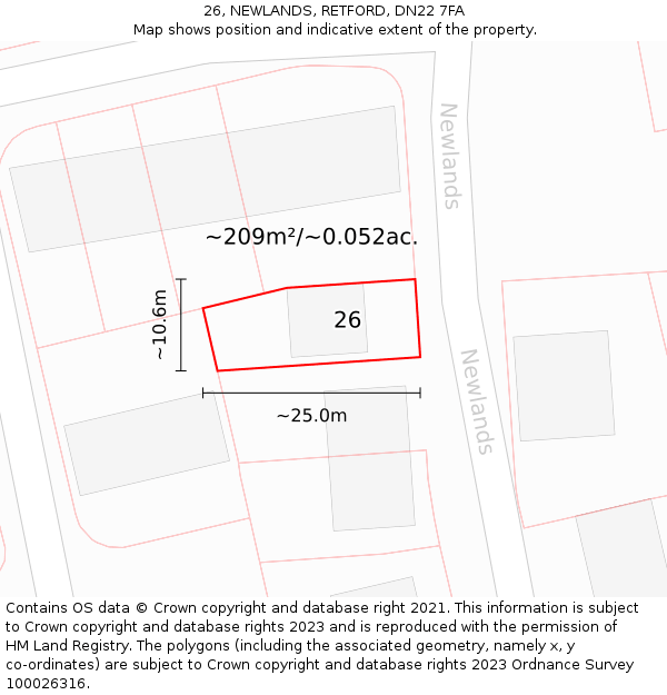 26, NEWLANDS, RETFORD, DN22 7FA: Plot and title map