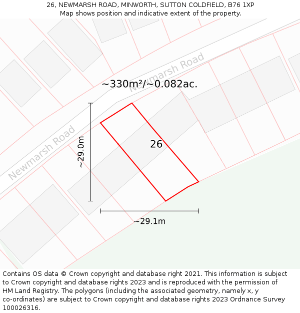 26, NEWMARSH ROAD, MINWORTH, SUTTON COLDFIELD, B76 1XP: Plot and title map