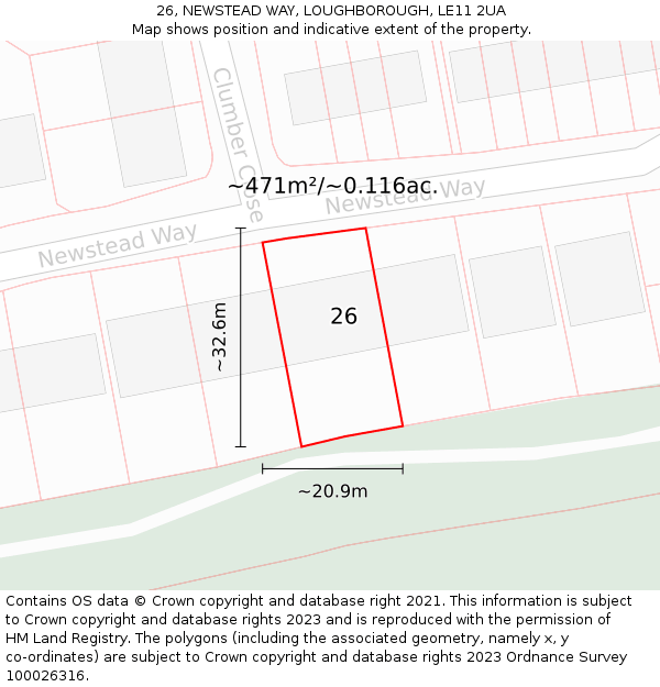 26, NEWSTEAD WAY, LOUGHBOROUGH, LE11 2UA: Plot and title map