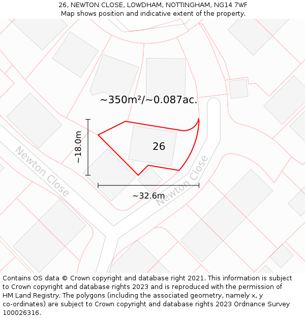 26, NEWTON CLOSE, LOWDHAM, NOTTINGHAM, NG14 7WF: Plot and title map