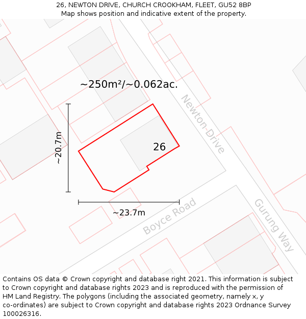 26, NEWTON DRIVE, CHURCH CROOKHAM, FLEET, GU52 8BP: Plot and title map