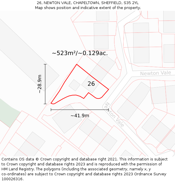 26, NEWTON VALE, CHAPELTOWN, SHEFFIELD, S35 2YL: Plot and title map