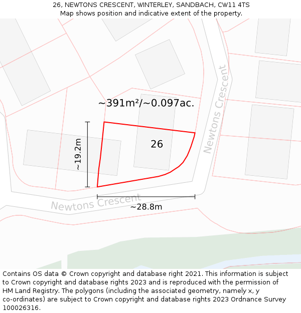 26, NEWTONS CRESCENT, WINTERLEY, SANDBACH, CW11 4TS: Plot and title map