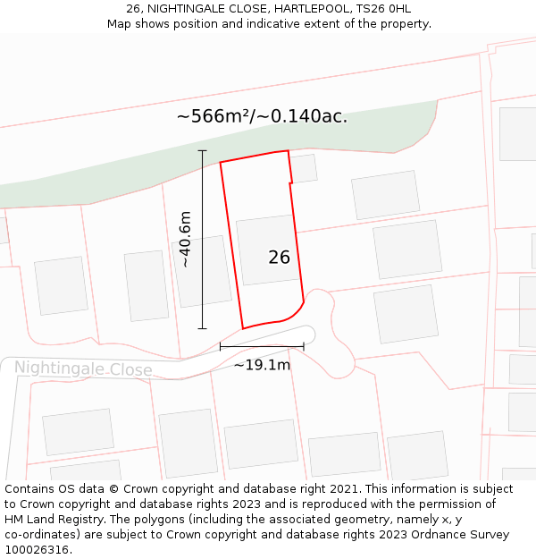 26, NIGHTINGALE CLOSE, HARTLEPOOL, TS26 0HL: Plot and title map