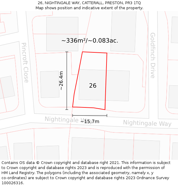 26, NIGHTINGALE WAY, CATTERALL, PRESTON, PR3 1TQ: Plot and title map