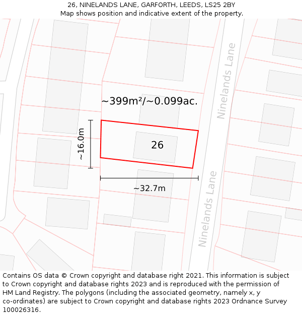 26, NINELANDS LANE, GARFORTH, LEEDS, LS25 2BY: Plot and title map