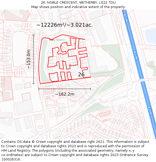 26, NOBLE CRESCENT, WETHERBY, LS22 7DU: Plot and title map
