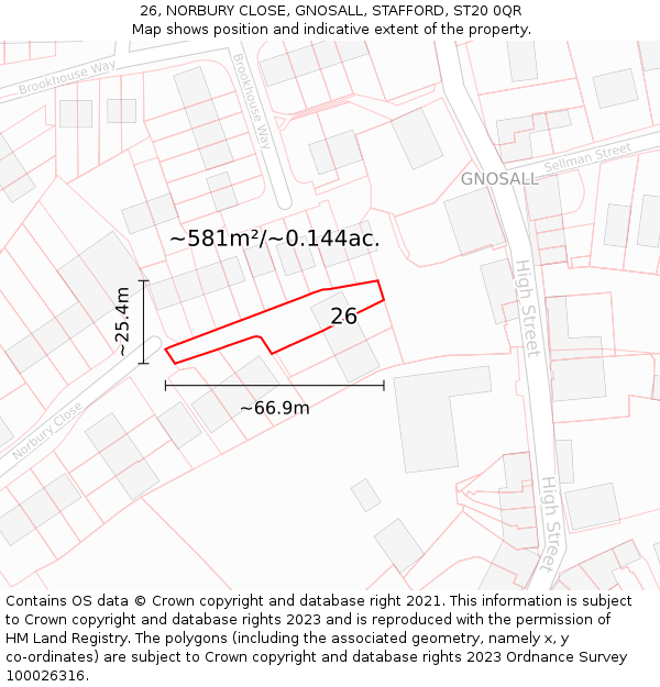 26, NORBURY CLOSE, GNOSALL, STAFFORD, ST20 0QR: Plot and title map