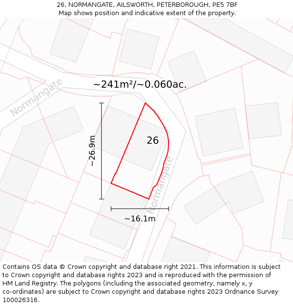 26, NORMANGATE, AILSWORTH, PETERBOROUGH, PE5 7BF: Plot and title map