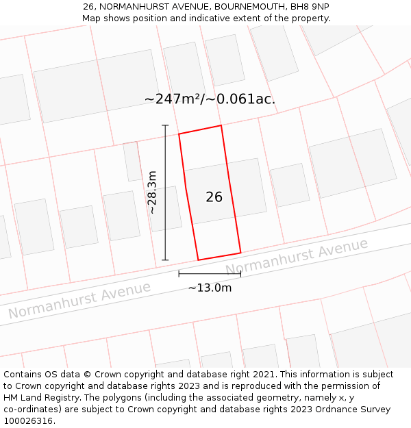 26, NORMANHURST AVENUE, BOURNEMOUTH, BH8 9NP: Plot and title map
