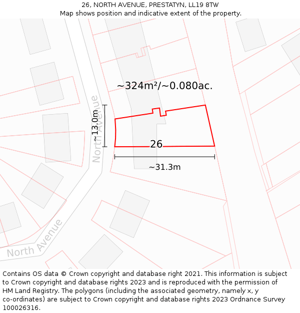 26, NORTH AVENUE, PRESTATYN, LL19 8TW: Plot and title map