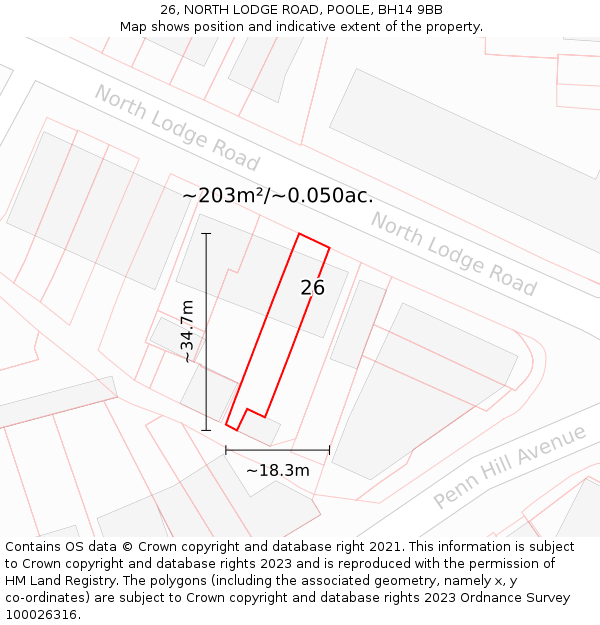 26, NORTH LODGE ROAD, POOLE, BH14 9BB: Plot and title map
