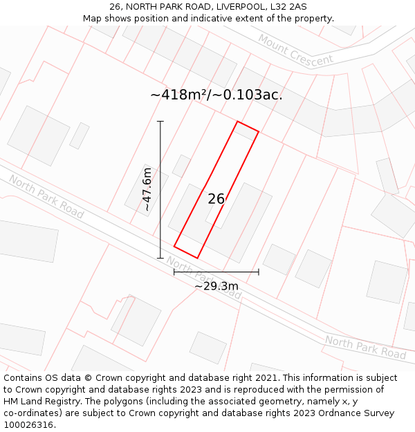 26, NORTH PARK ROAD, LIVERPOOL, L32 2AS: Plot and title map