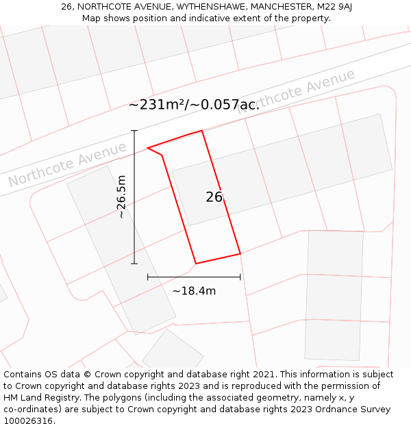 26, NORTHCOTE AVENUE, WYTHENSHAWE, MANCHESTER, M22 9AJ: Plot and title map