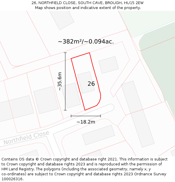 26, NORTHFIELD CLOSE, SOUTH CAVE, BROUGH, HU15 2EW: Plot and title map
