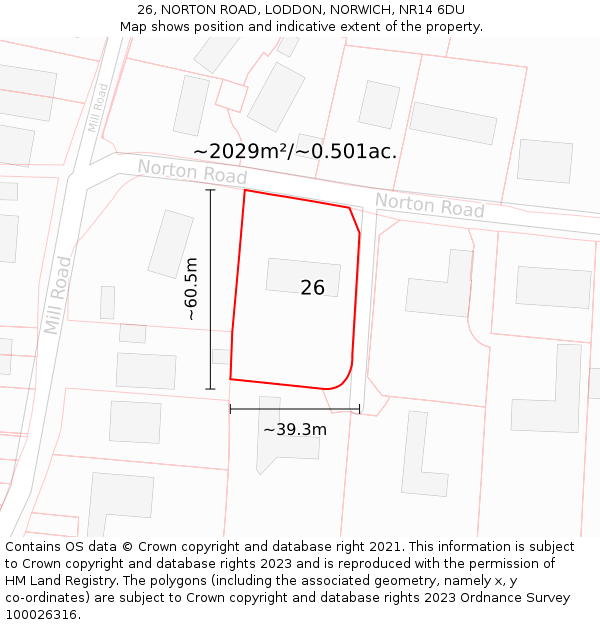 26, NORTON ROAD, LODDON, NORWICH, NR14 6DU: Plot and title map