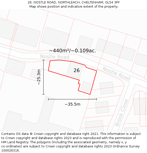 26, NOSTLE ROAD, NORTHLEACH, CHELTENHAM, GL54 3PF: Plot and title map