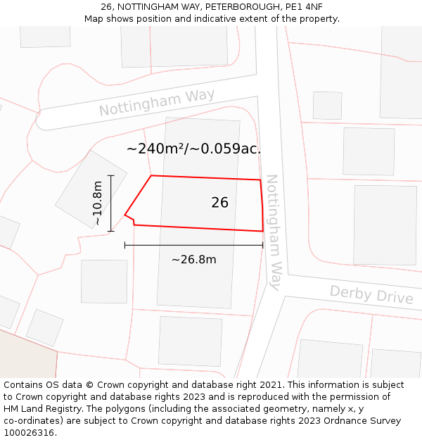 26, NOTTINGHAM WAY, PETERBOROUGH, PE1 4NF: Plot and title map