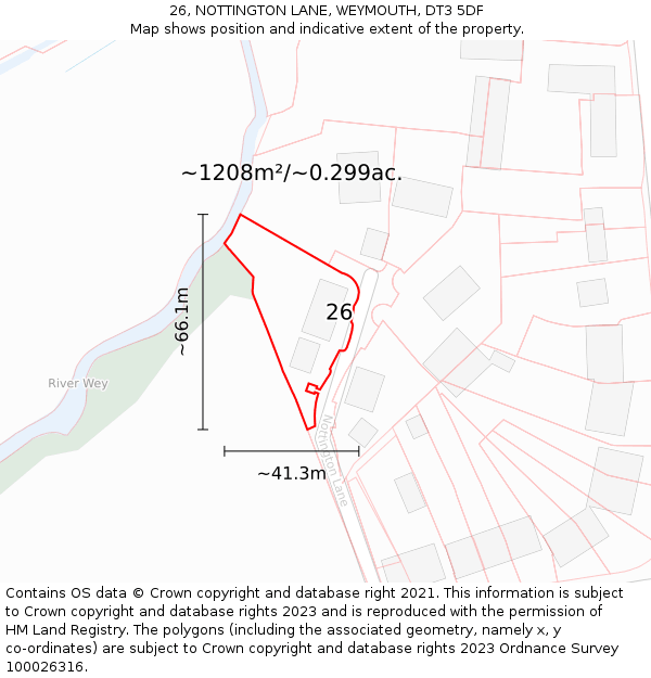 26, NOTTINGTON LANE, WEYMOUTH, DT3 5DF: Plot and title map