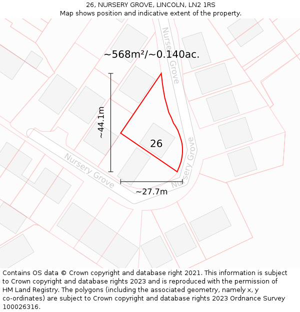 26, NURSERY GROVE, LINCOLN, LN2 1RS: Plot and title map