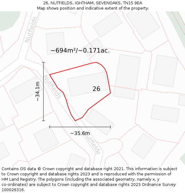 26, NUTFIELDS, IGHTHAM, SEVENOAKS, TN15 9EA: Plot and title map