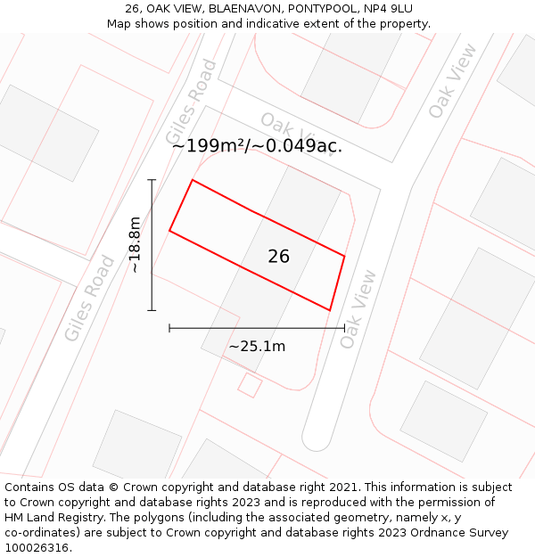 26, OAK VIEW, BLAENAVON, PONTYPOOL, NP4 9LU: Plot and title map